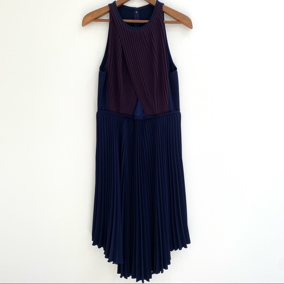 Timo Weiland navy blue maroon pleated midi dress size 10 - Picture 2 of 10